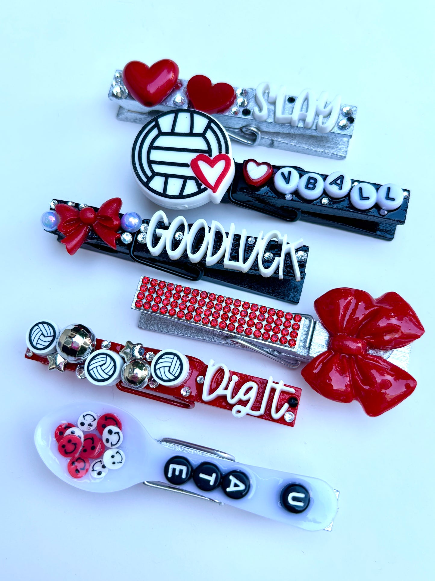 Red Themed Volleyball Spirit Pins - set of 6