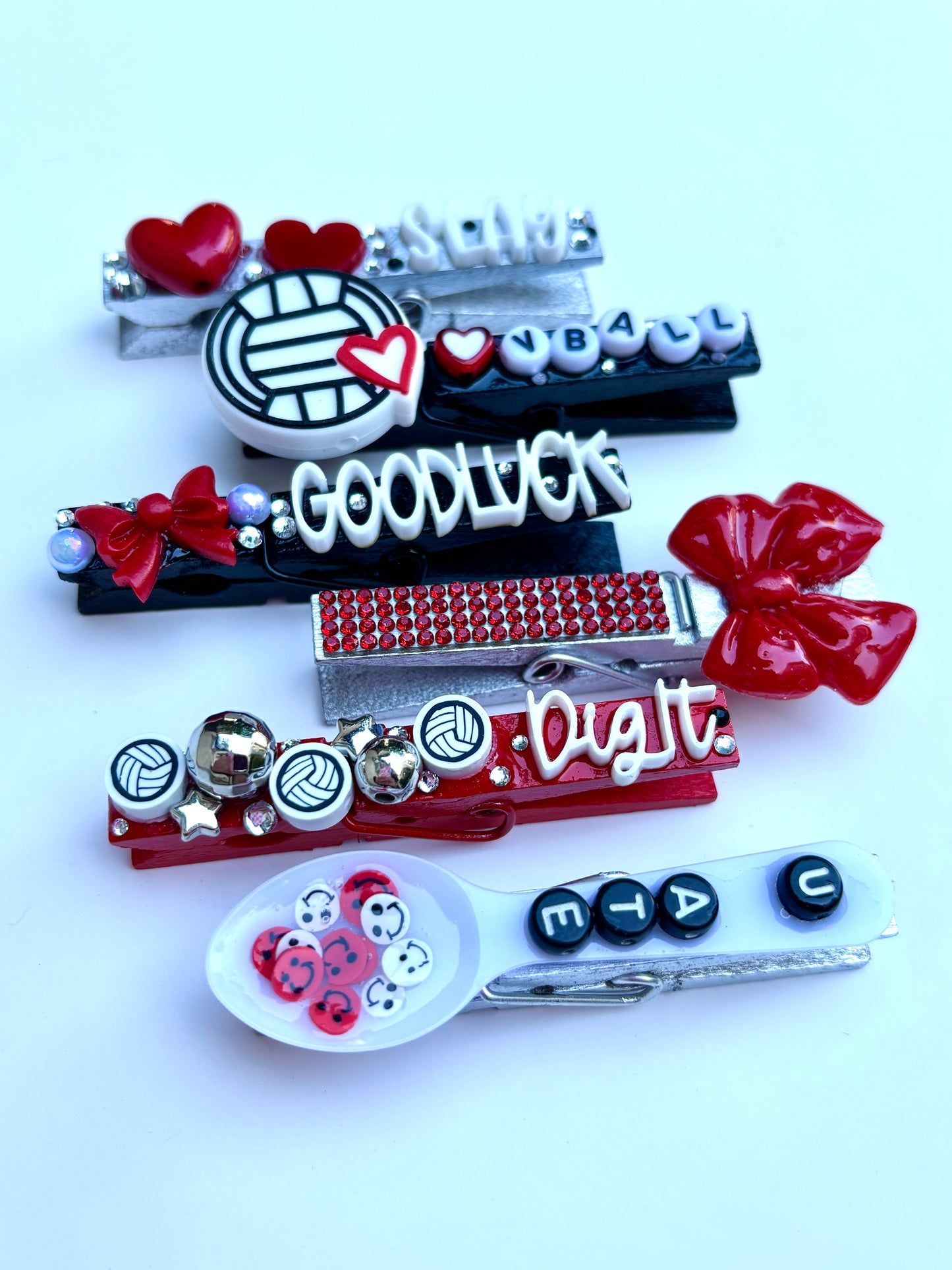 Red Themed Volleyball Spirit Pins - set of 6