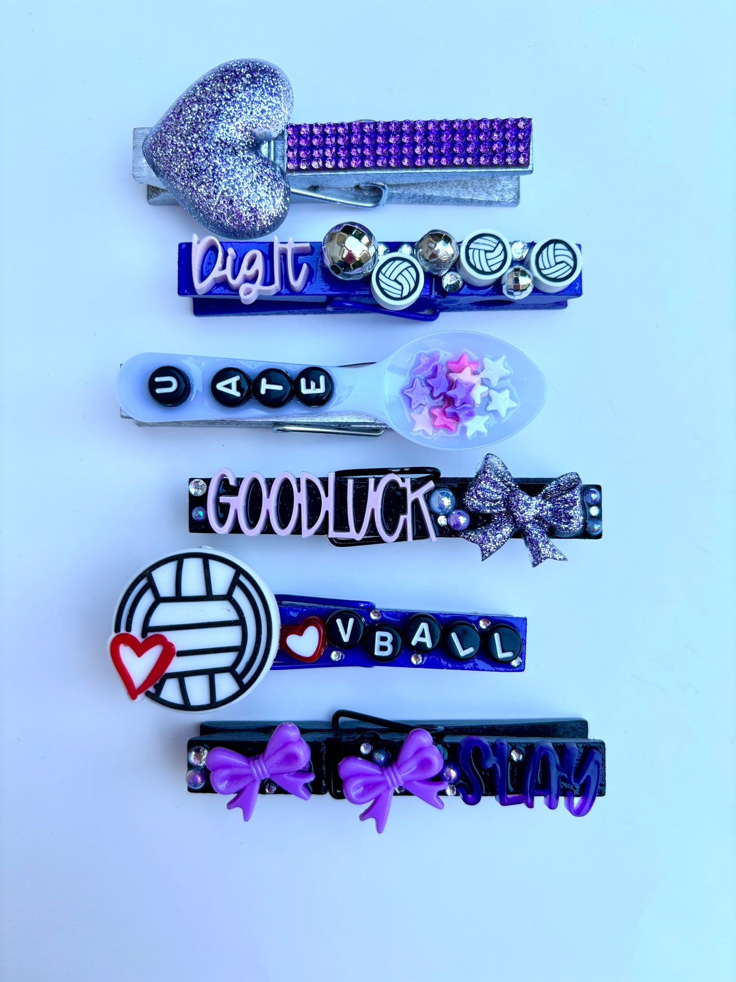 Purple Themed Volleyball Spirit Pins - set of 6