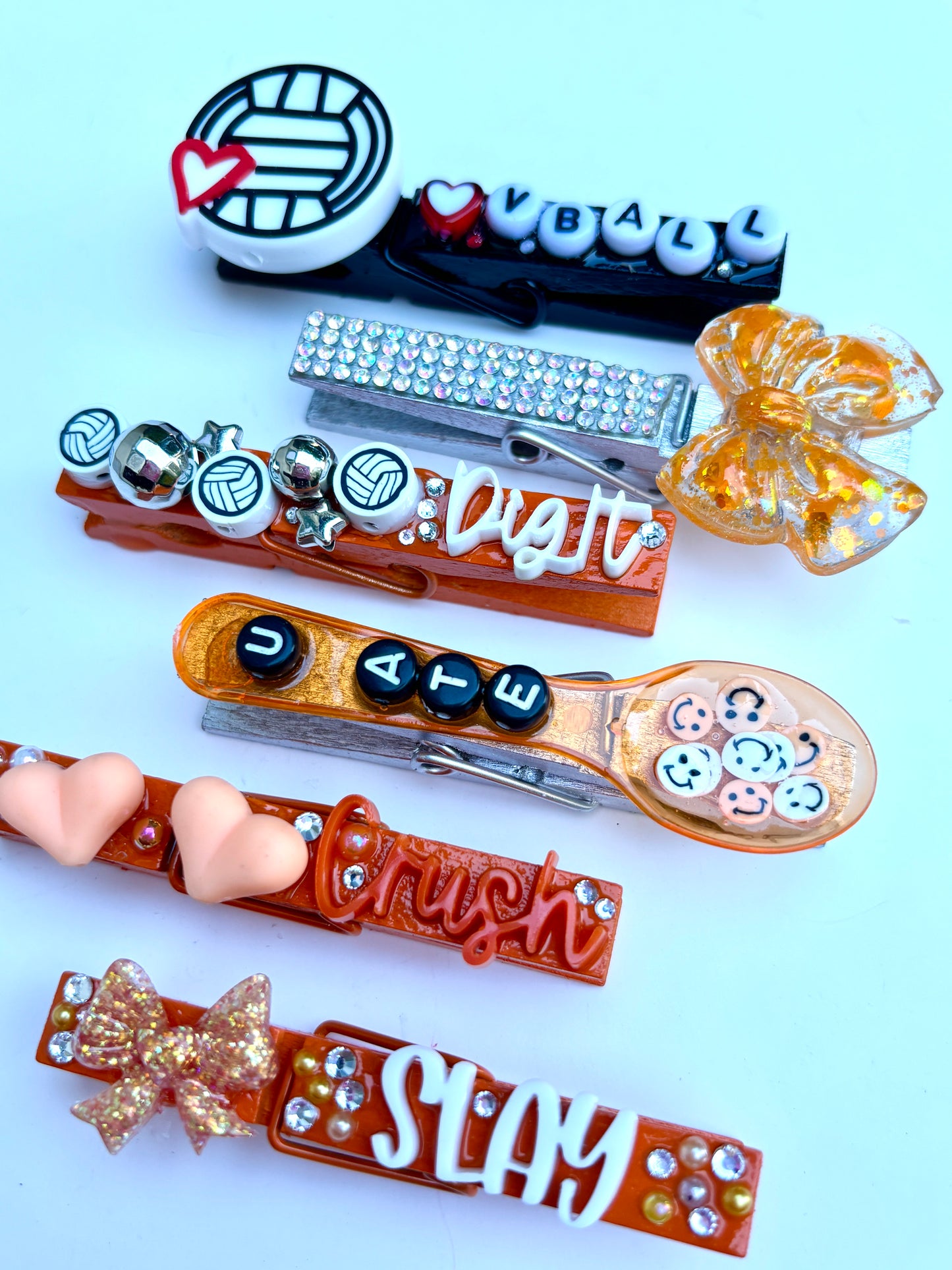 Orange Themed Volleyball Spirit Pins - set of 6