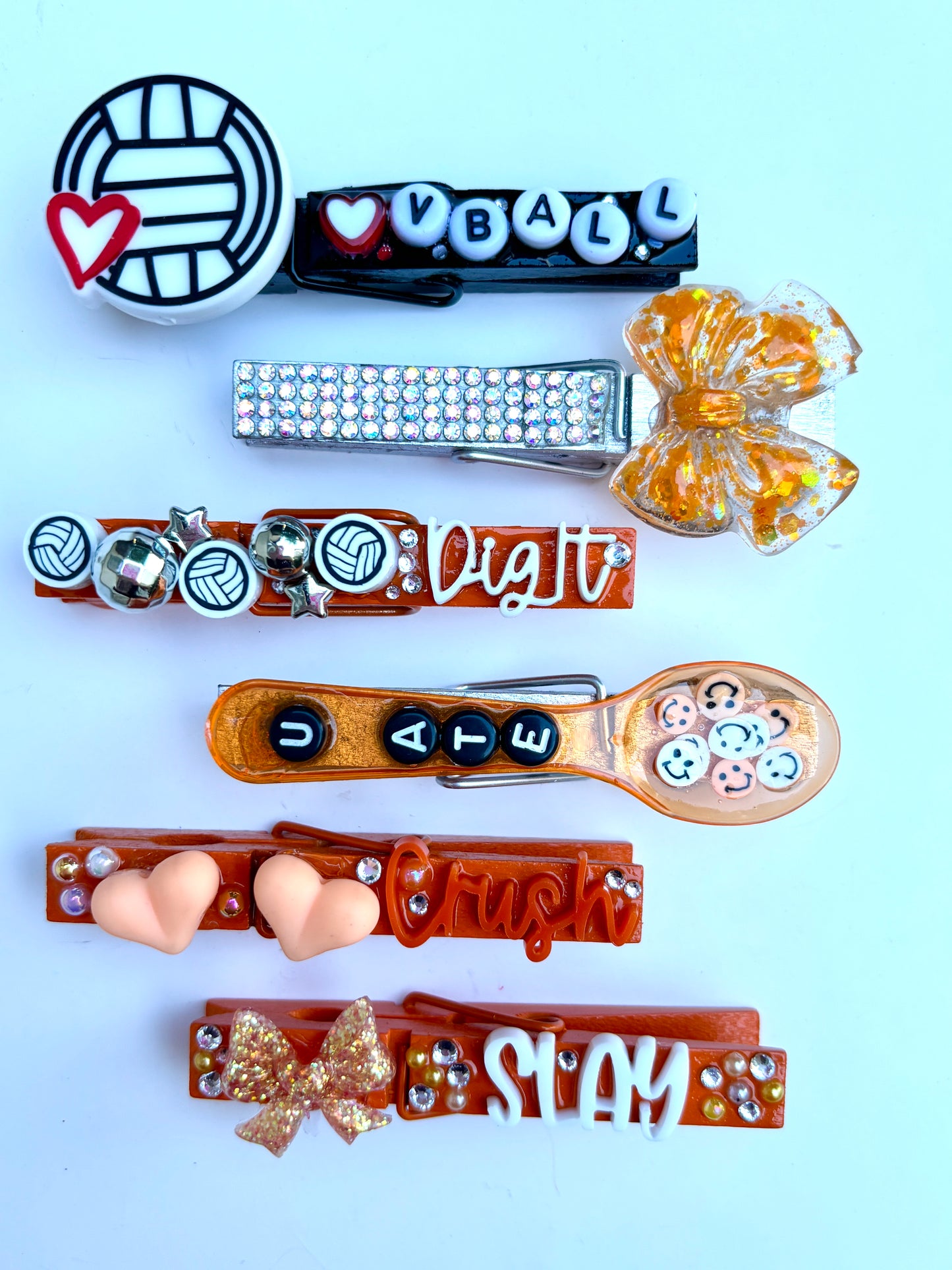 Orange Themed Volleyball Spirit Pins - set of 6