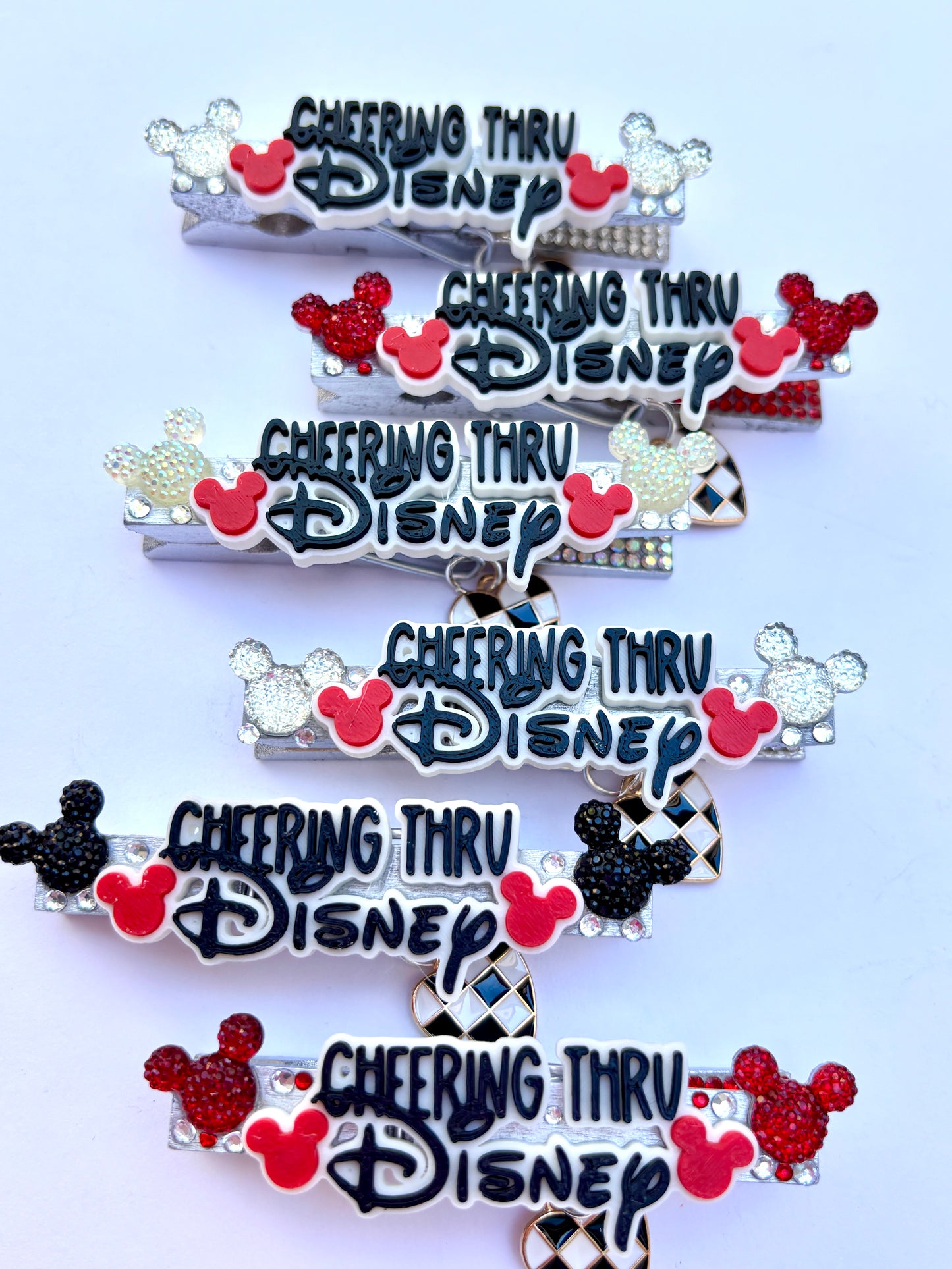 Red Cheering thru Disney cheer pins - set of 6 (ready to ship)
