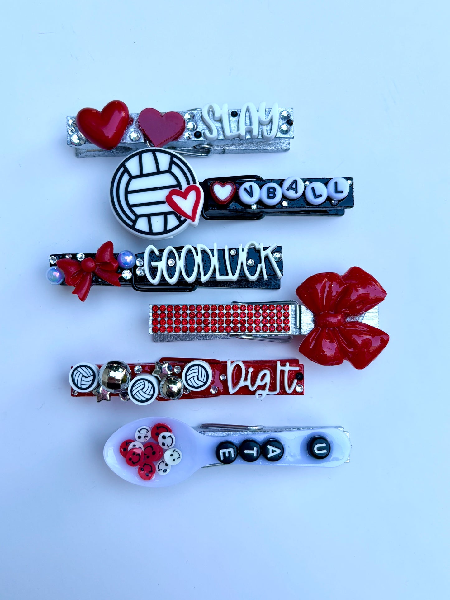 Red Themed Volleyball Spirit Pins - set of 6