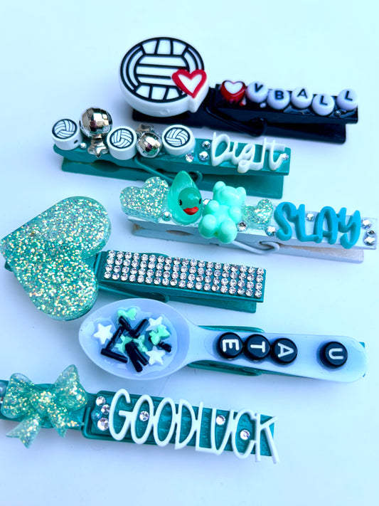 Teal Themed Volleyball Spirit Pins - set of 6