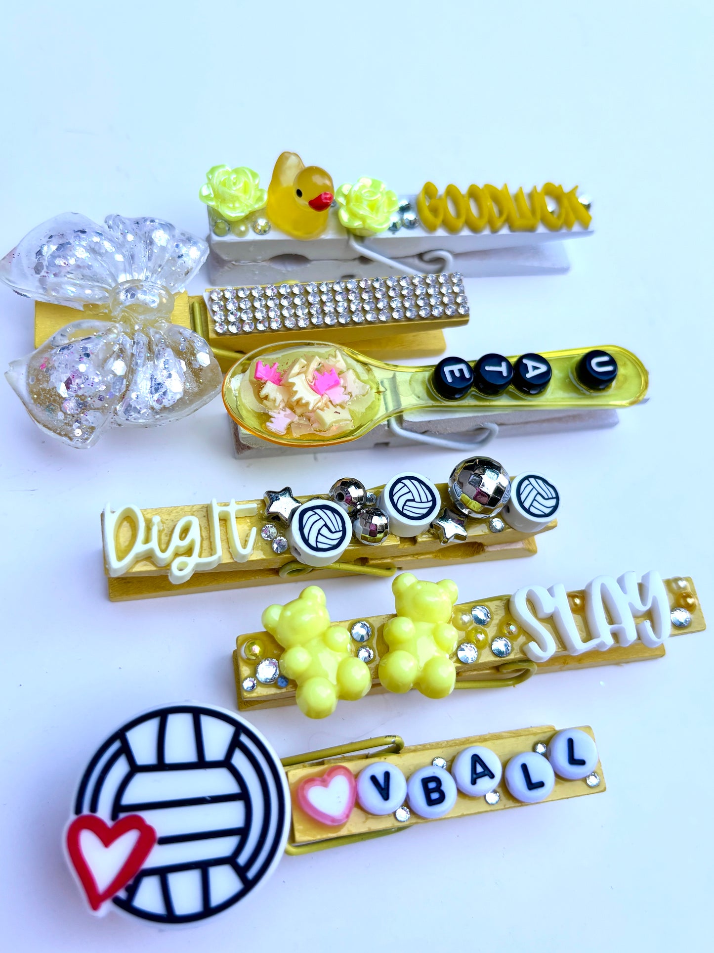 Yellow Themed Volleyball Spirit Pins - set of 6