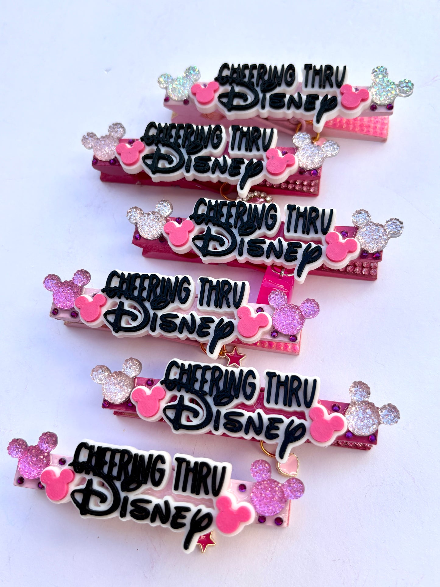 Pink Cheering thru Disney cheer pins - set of 6