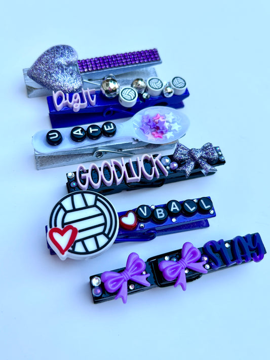 Purple Themed Volleyball Spirit Pins - set of 6