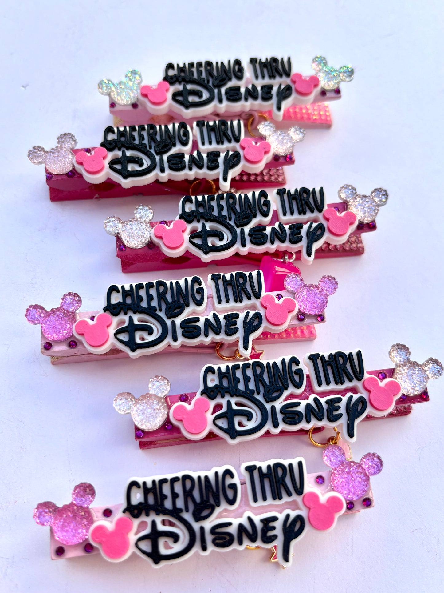 Pink Cheering thru Disney cheer pins - set of 6
