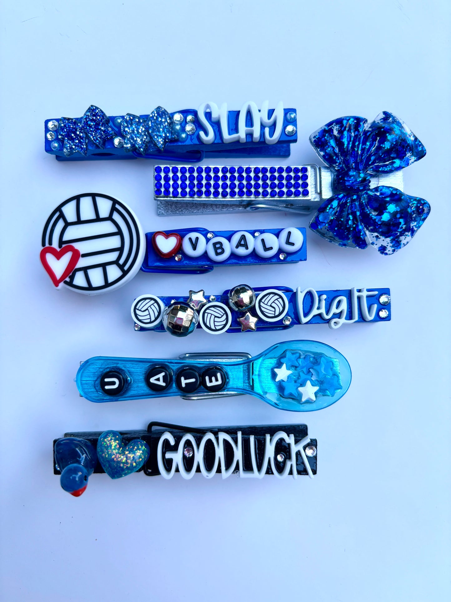 Blue Themed Volleyball Spirit Pins - set of 6