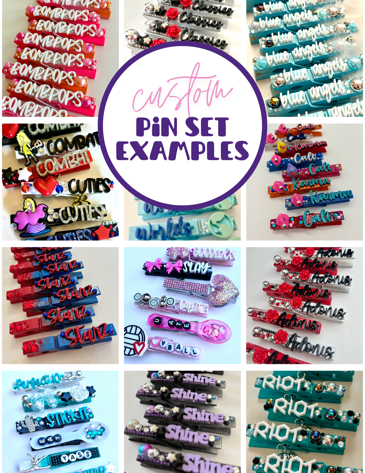 Custom Designed Spirit Pins - set of 6