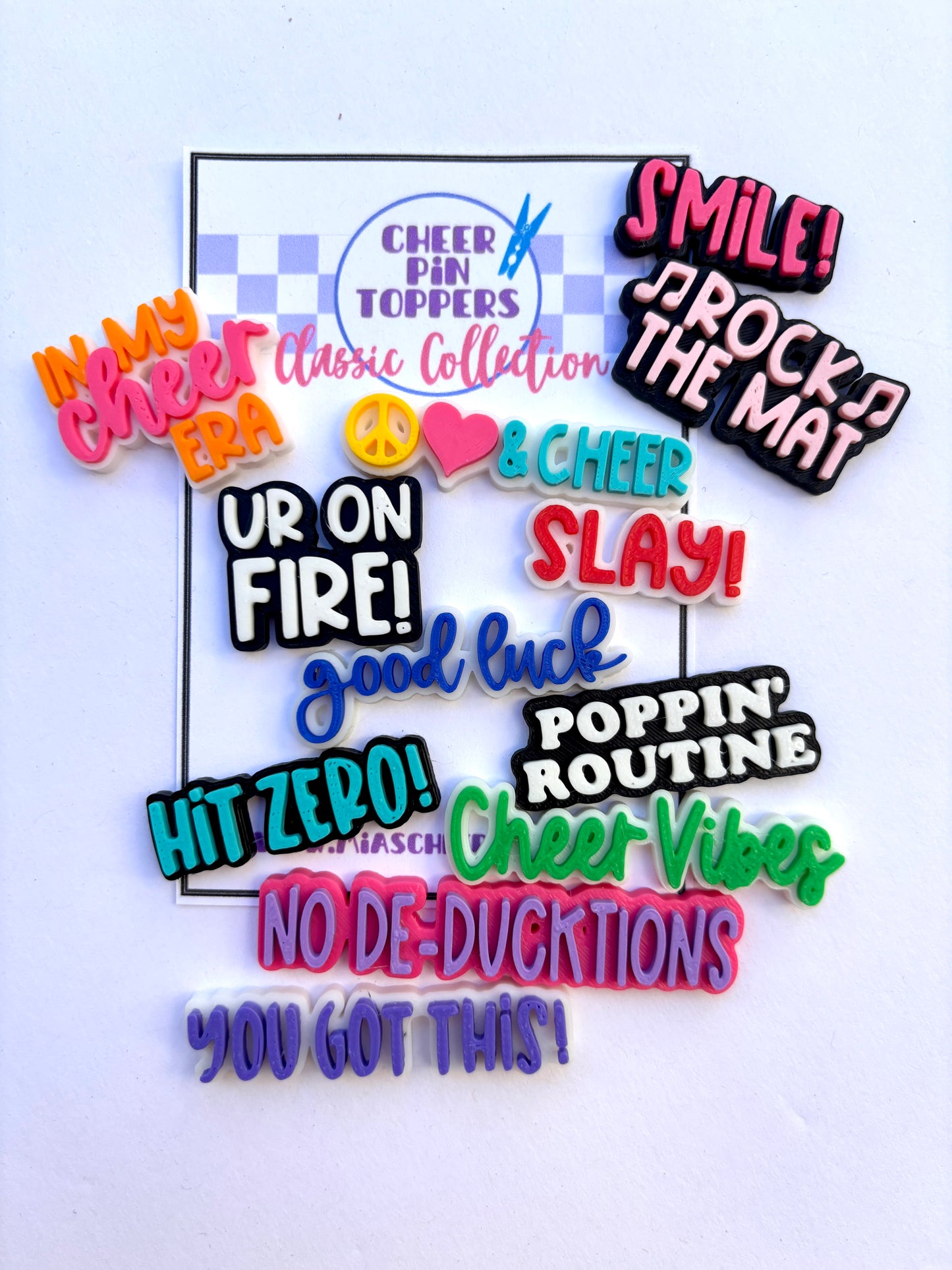 Classic Collection cheer cutout pin toppers  - set of 12