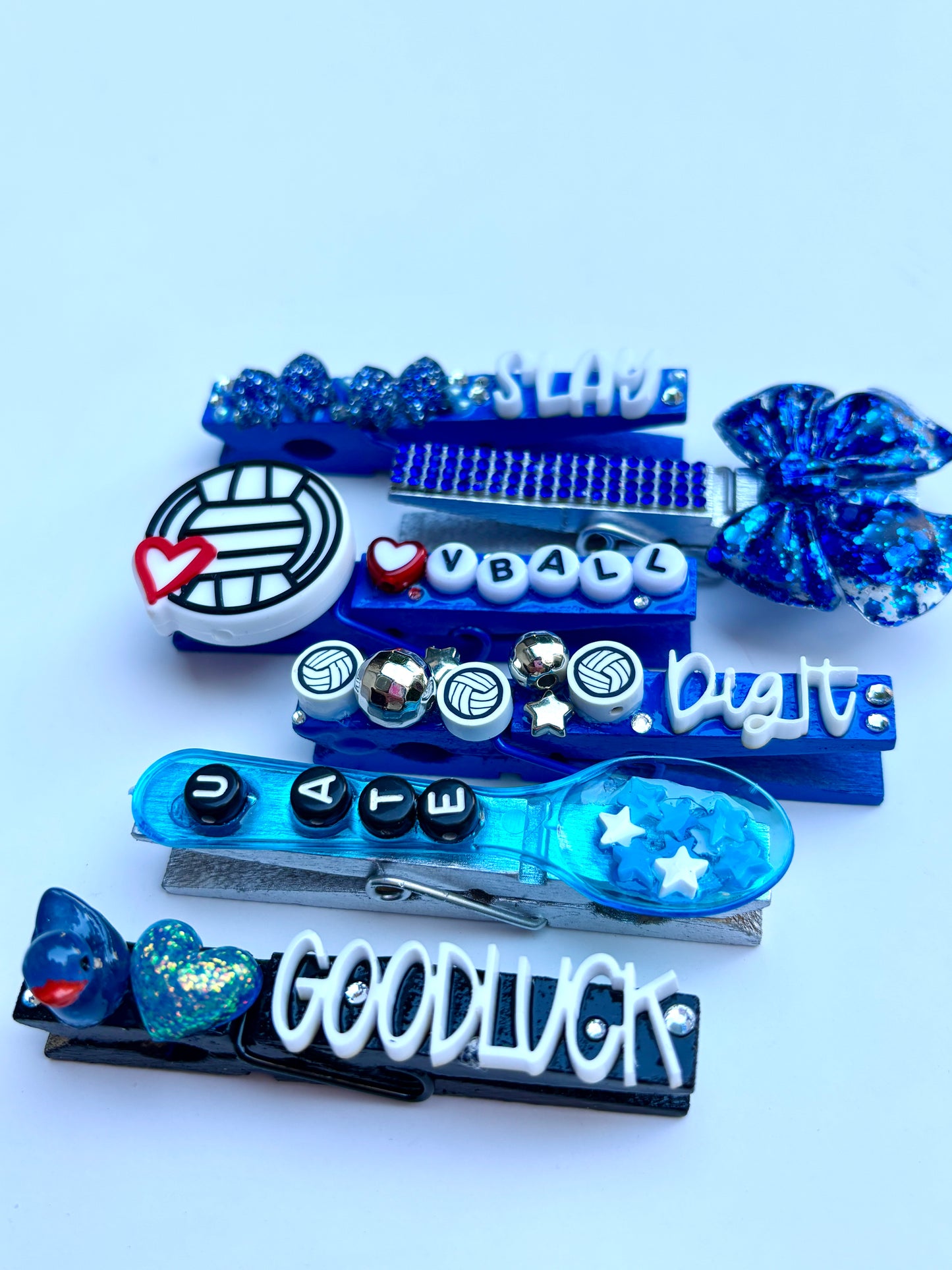 Blue Themed Volleyball Spirit Pins - set of 6