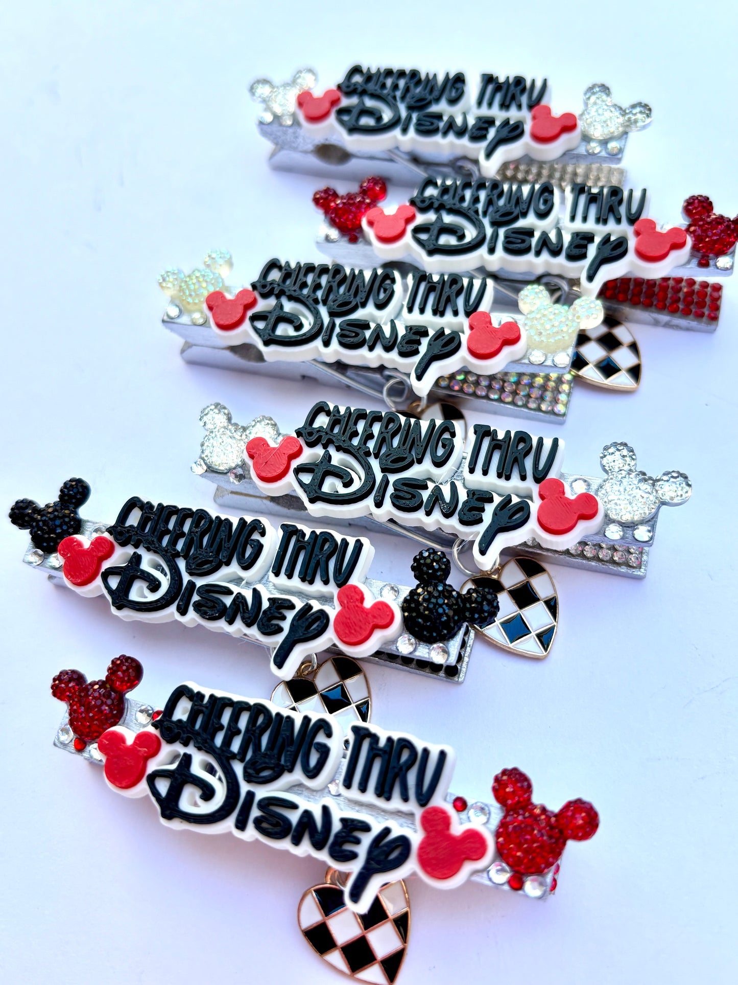 Red Cheering thru Disney cheer pins - set of 6 (ready to ship)