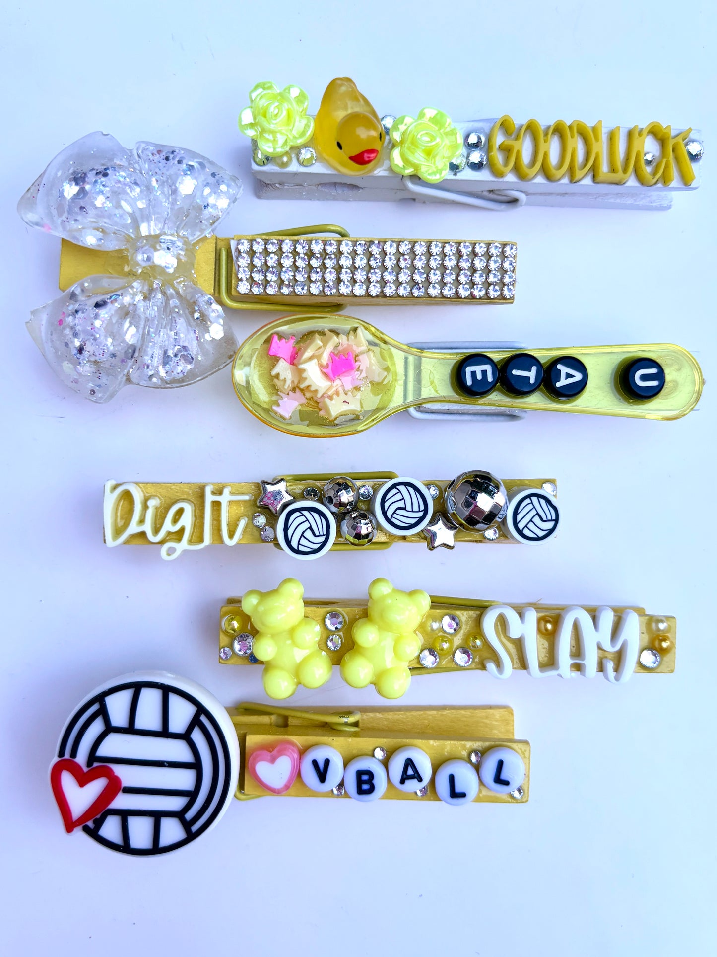 Yellow Themed Volleyball Spirit Pins - set of 6