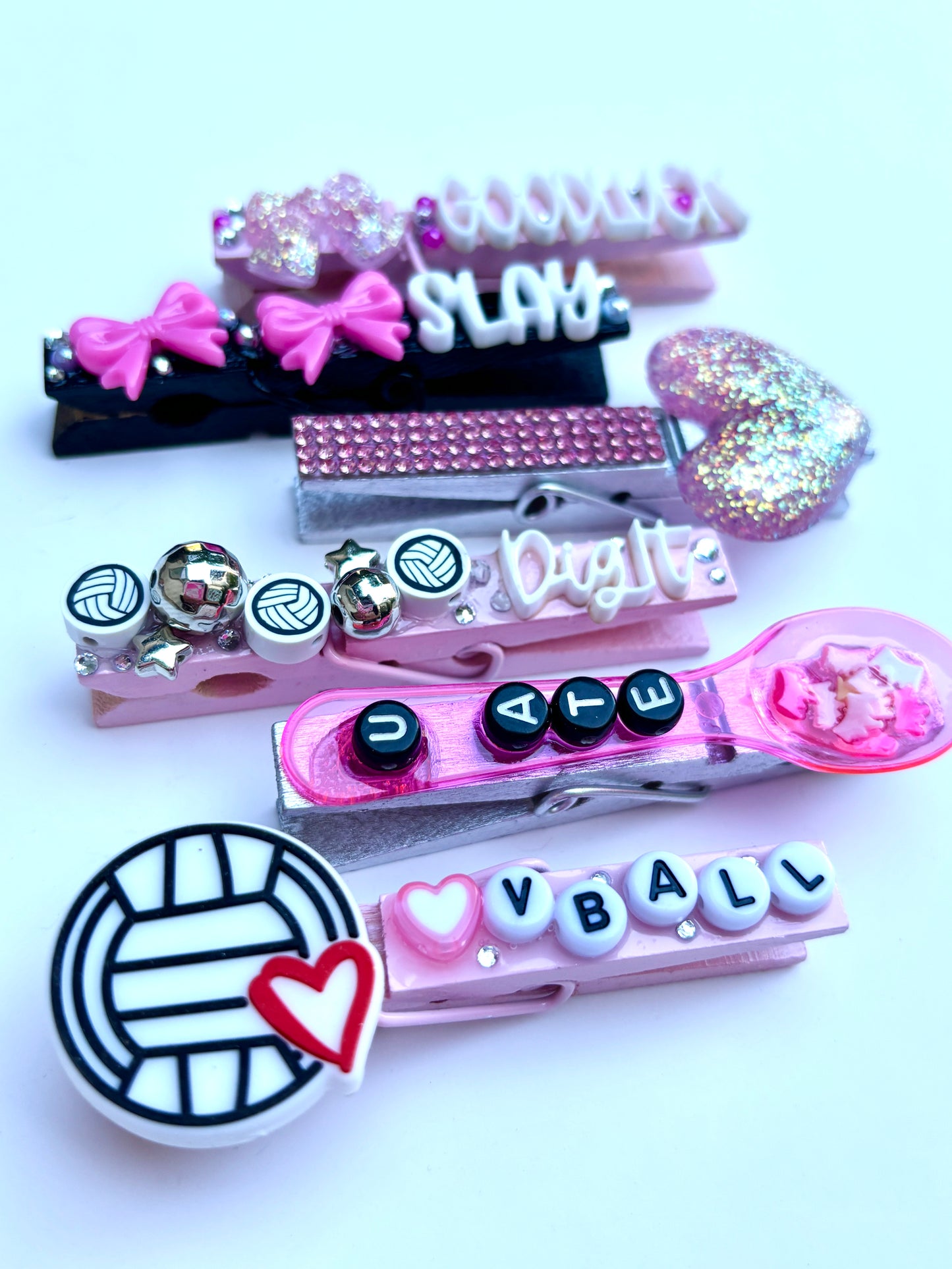 Pink Themed Volleyball Spirit Pins - set of 6