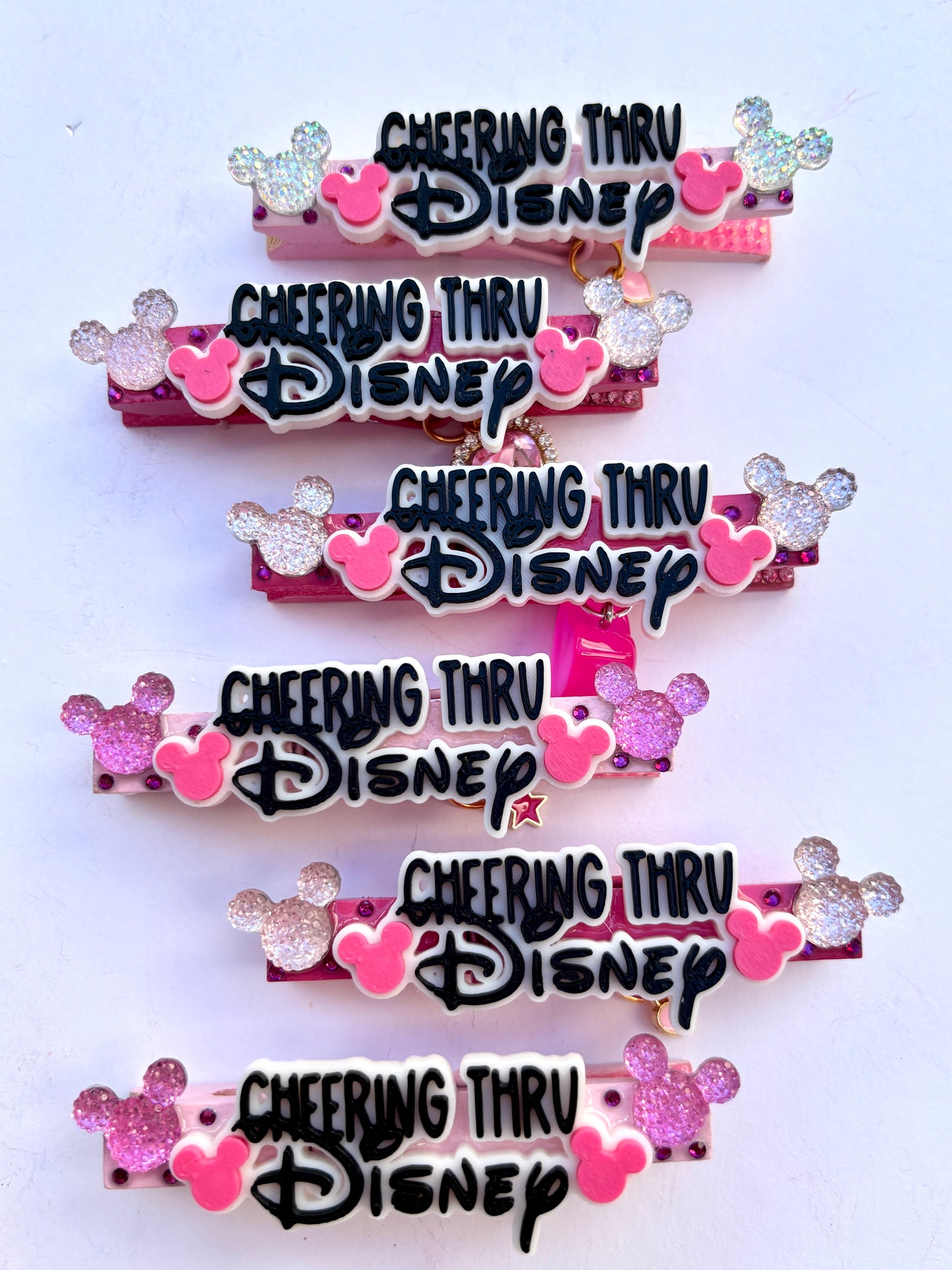Pink Cheering thru Disney cheer pins - set of 6