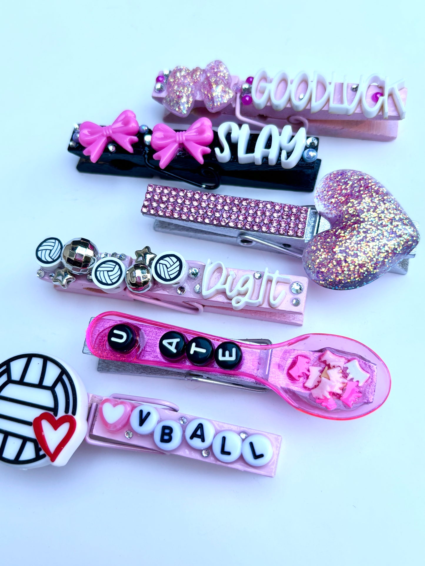Pink Themed Volleyball Spirit Pins - set of 6