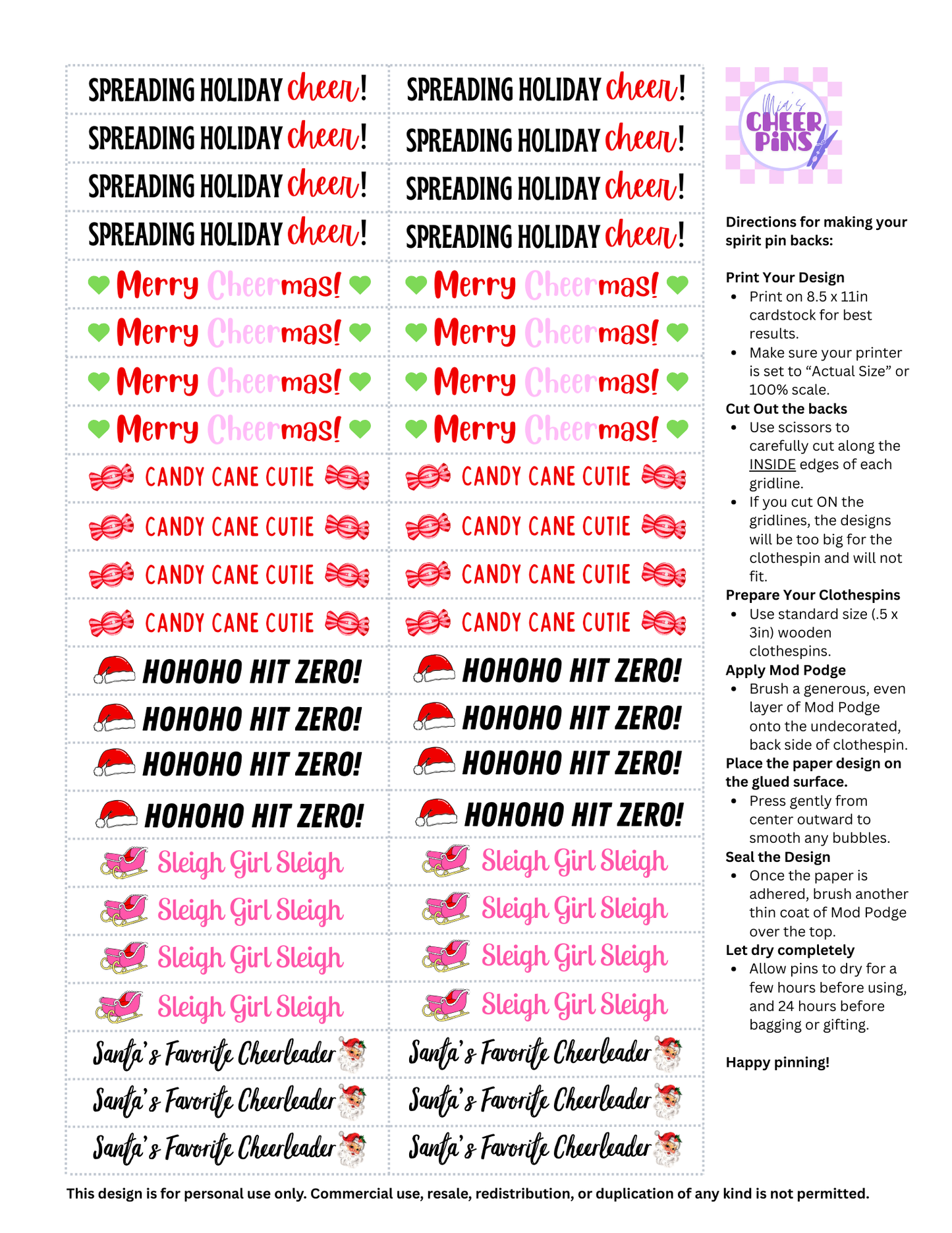 Holiday Pin Backs - Digital item for instant download