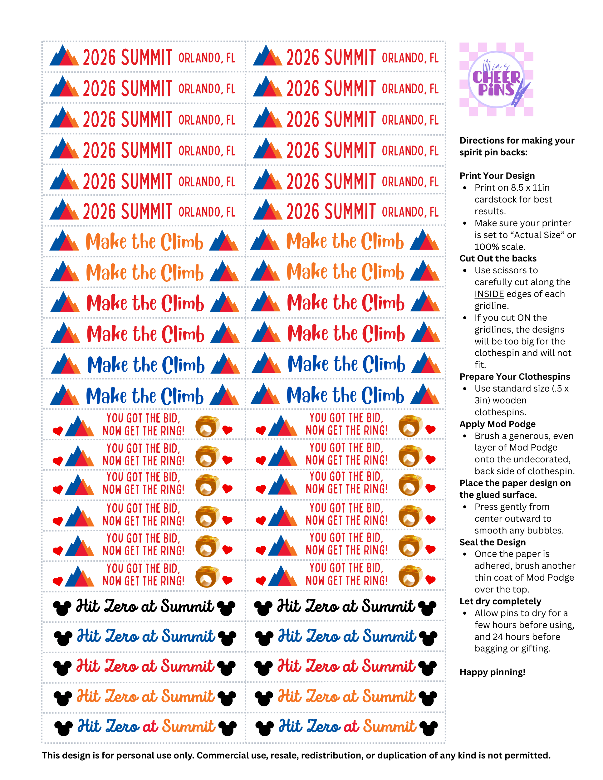 Summit 2026 Cheer Pin Backs - Digital item for instant download – Mia’s ...