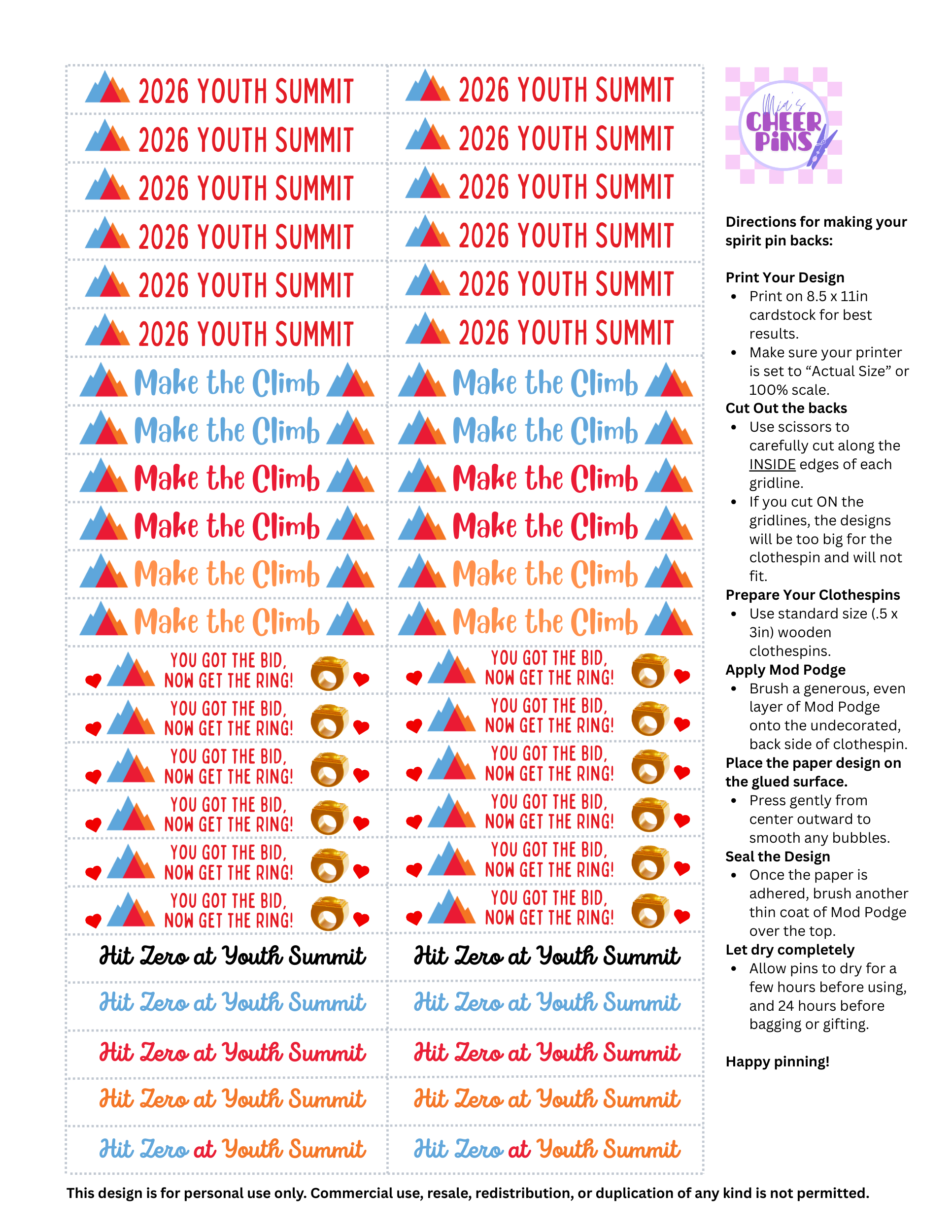 Youth Summit 2026 Cheer Pin Backs - Digital item for instant download ...